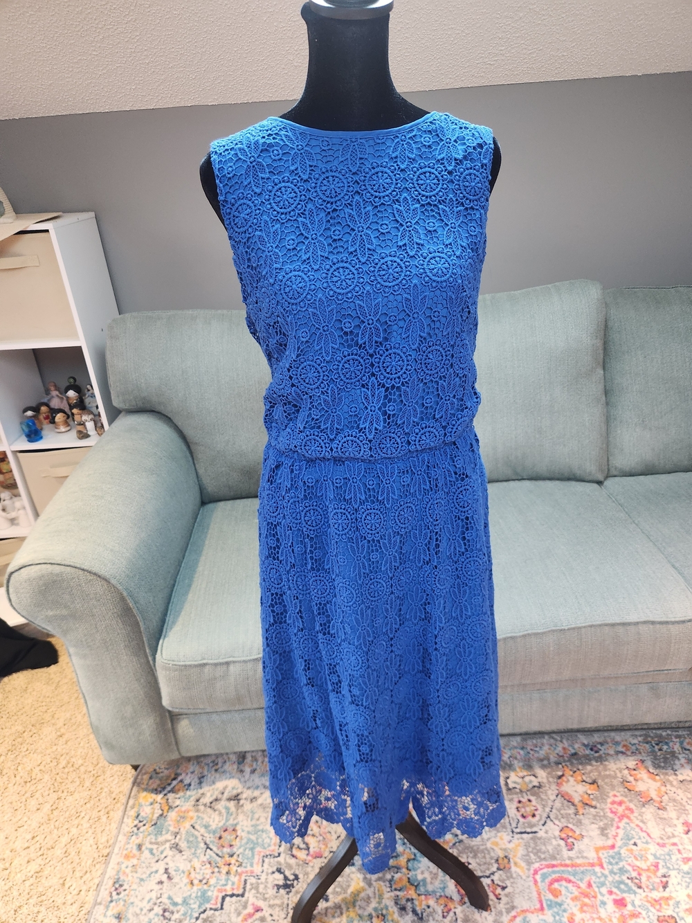 Lands End Blue Lace Sleeveless Midi Dress - Elegant Size 12 - Picture 1 of 10